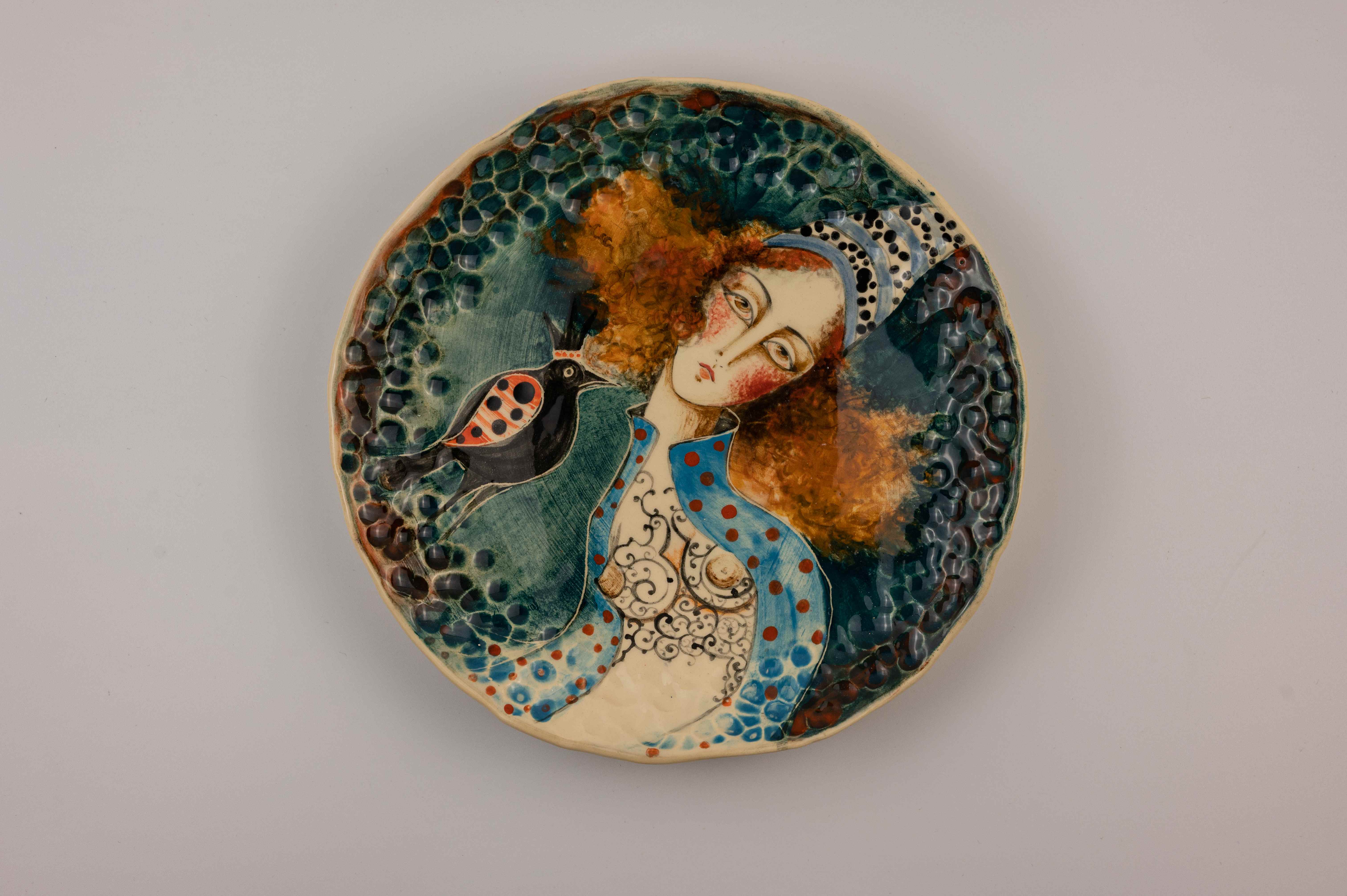 Ceramic Plate with Portrait & Bird